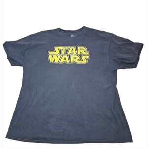 2XL Mens Star Wars Graphic T-Shirt, Blue Body With Yellow Lettering, Used